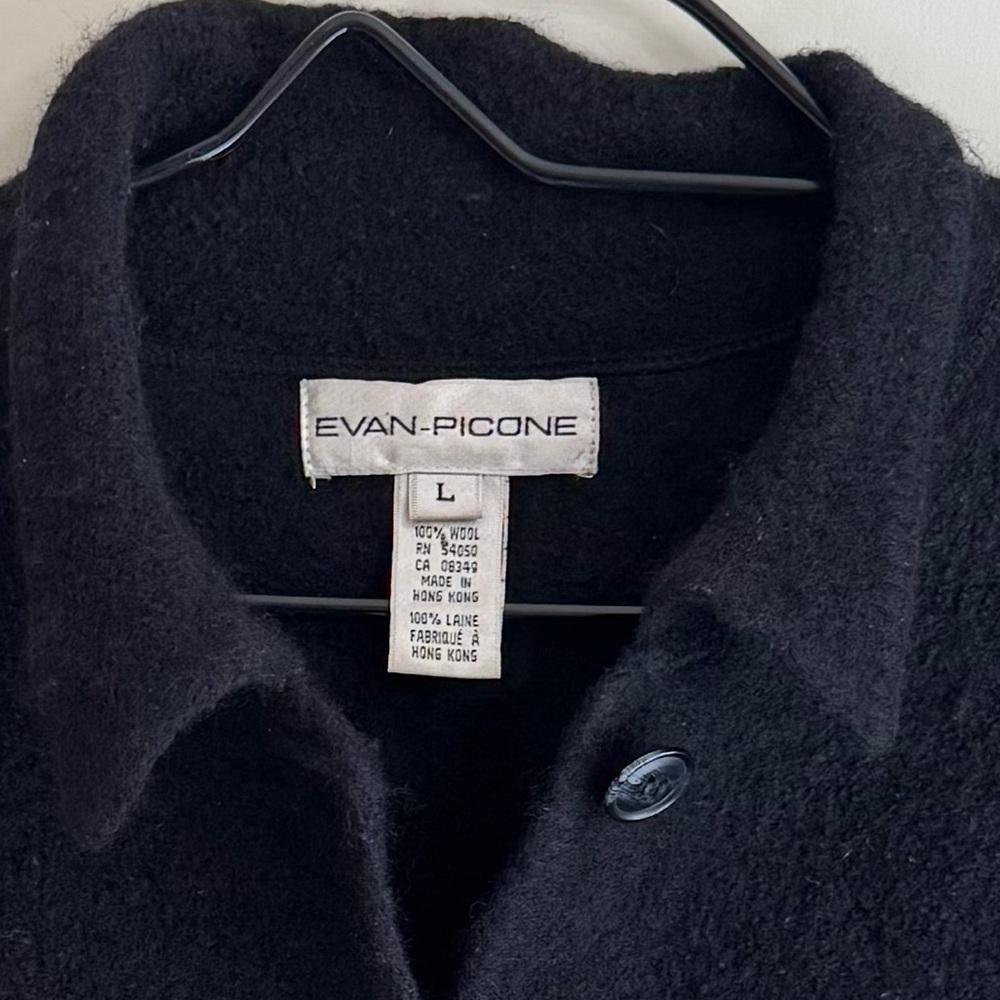 Evan Picone Boiled Wool Jacket Charcoal Gray Minimalist Button Front L - Picture 5 of 7